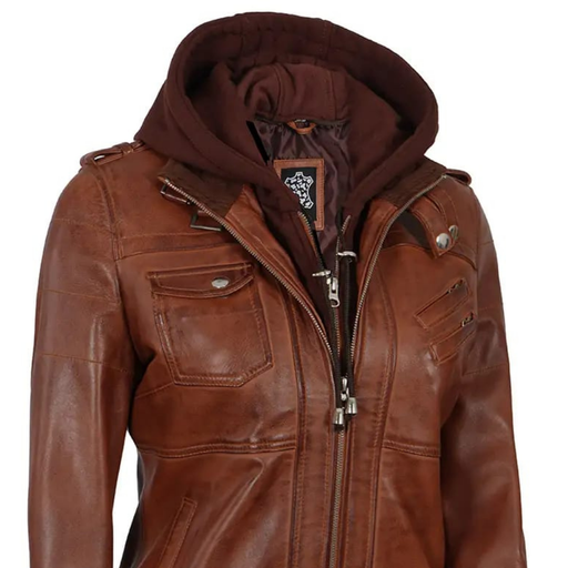 Ladies Hoodie Leather Jacket