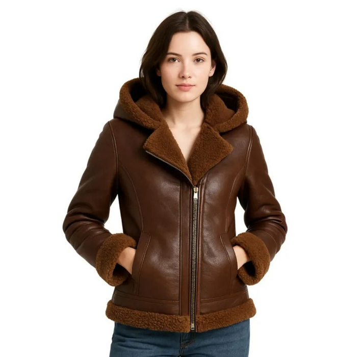 Women’s Fur Hoodie Leather Jacket